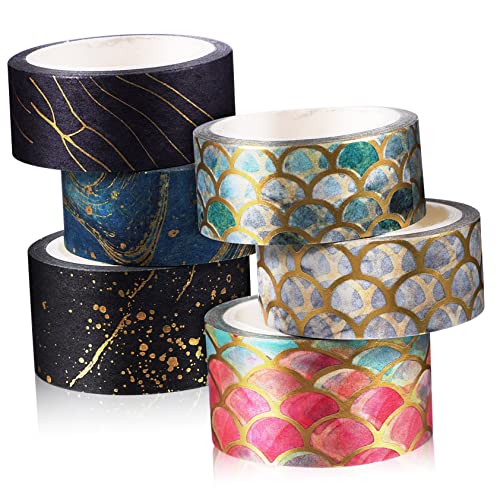 IWOWHERO 6 Rollen Klebeband goldenes Washi-Tape Kunst- und Bastelset scrapbooking zubehör the washi tape aufkleber Washi-Tape für Scrapbooking selbstklebendes Abdeckband Japanisches Papier von IWOWHERO