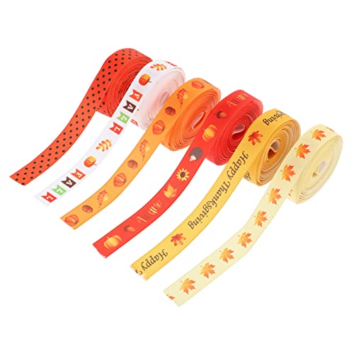 IWOWHERO 6 Rollen Thanksgiving-Gurtband Herbstblätter Band Herbsternteband Ahornblätter Band Herbstlaub ribbons ribbon band weihnachtsdeko Band für Geschenkbänder Polyester von IWOWHERO