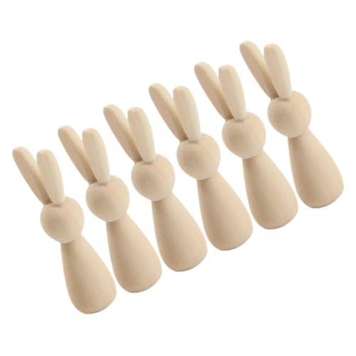 IWOWHERO 6st Hasenspielzeug in Holzfarbe Hase Plüsch Spielzeugfiguren Mini-hasen Googeln Puppenherstellung Blanko-peg-puppen Blankofiguren Hase Puppenkopf Peg-puppe-kaninchen Samt Mini-ente von IWOWHERO