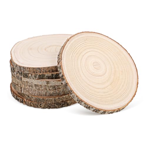 IWOWHERO 8 Stück Holzrunden Zum Basteln, Holzscheiben, Unlackiertes Holz, Kreisschild, Holzplatte, Tablett, Holzornamente Mit Rinde, Holz-bastelbedarf von IWOWHERO