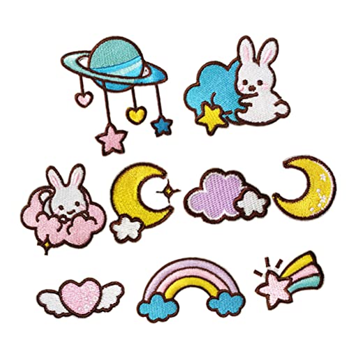 IWOWHERO 9st Cartoon-stoffaufkleber Mondaufkleber Dekorationsmaterialien Für Kleidung Entzückender Fleck Planeten-patch Cartoon-applikation Zarte Fellflecken Mond-stern-patches Polyester von IWOWHERO