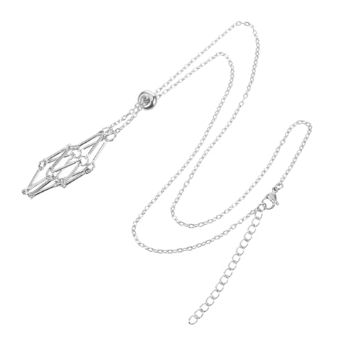 IWOWHERO Halskette Mit Netzanhänger Halskette Mit Natürlichem Anhänger Halskette Aus Metallnetz Anhängerhalter Aus Stein Halskette Mit Edelsteinkette Silver Rostfreier Stahl von IWOWHERO