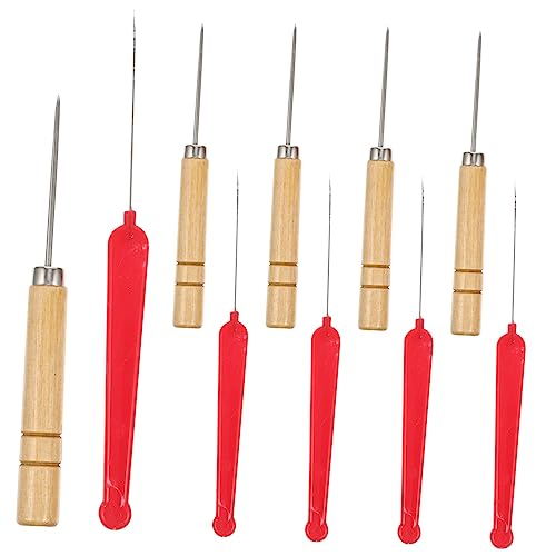 IWOWHERO Professionelles Set Aus 10 Robusten Perlenstechern Und Holzgriff Nadeln Wiederverwendbare Fädelnadeln Für DIY Schmuck Und Handarbeiten Inklusive 5 Rote Einzelkopf Häkelnadeln Und von IWOWHERO