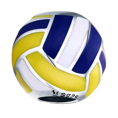 IWOWHERO S925 Silber Perlen Volleyball Form Kreative DIY Lose Perlen Schmuckzubehör Weiß Gelb Blau Set von IWOWHERO