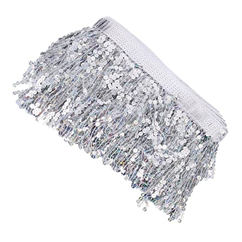 IWOWHERO paillettenbesetzte bärtige Spitze asymmetrischer Rock Midirock Hüfttuch für Bauchtanz Netzrock Quaste elegant guci untertischdecke Nähzubehör Bandbesatz für Kleidung Plastik Silver von IWOWHERO