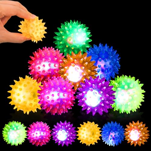 IWTBNOA 12 Stück Igelball Mitgebsel Kindergeburtstag, Leuchtball Gastgeschenke, Blinkender Stachelball mit Noppen, Leuchtende Led Flummis für Kinder, Party Gadgets Kleine Geschenke Jungen Mädchen von IWTBNOA