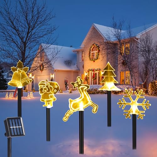 IWTBNOA Acryl Weihnachtsbeleuchtung Außen Solar, 5 Stück Led Weihnachtsbeleuchtung, Außenbeleuchtung Weihnachten, Acryl Weihnachtslichter, Weihnachtsdeko für Außen Garten Terrasse(5 Kombination) von IWTBNOA