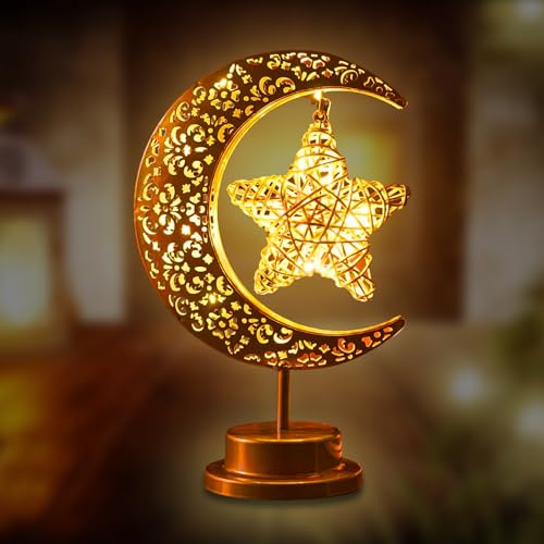 IWTBNOA LED Ramadan Lichter Mondlampe, LED Mond Stern Tischlampe, Ramadan Lichterkette, Eisen Ramadan Halbmond Lampe, Ramadan Deko Lampe, Eid Lichter, Muslim Islam Tischdekoration Batteriebetriebene von IWTBNOA