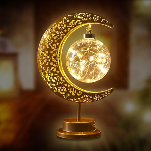 IWTBNOA LED Ramadan Lichter Mondlampe, LED Mond Stern Tischlampe, Ramadan Lichterkette, Eisen Ramadan Halbmond Lampe, Ramadan Deko Lampe, Eid Lichter, Muslim Islam Tischdekoration Batteriebetriebene von IWTBNOA