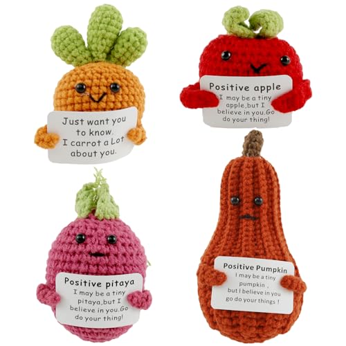 IXTIX 4pcs Positive Geschenke, Lustige Mini-Plüschpuppen, Häkelpuppen, Kreative Gestrickte Wollkartoffelpuppen für Abschlussgeschenke, Abschiedsgeschenke für Kollegen Die Beste Freundin (Früchte) von IXTIX