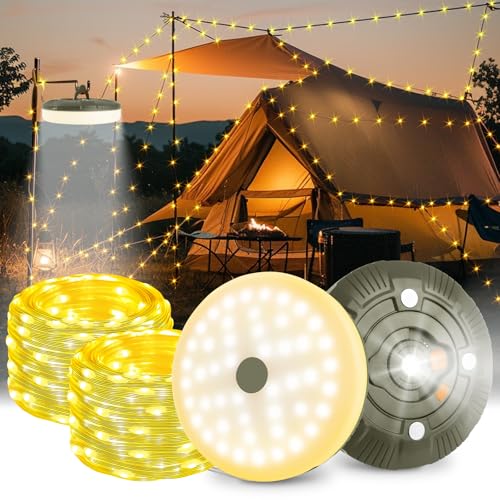 IXYHKB 20M Camping Lichterkette Aufrollbar, Wasserdichte Tragbare Camping Lichterkette, Lichterkette Camping Verstaubare, Wiederaufladbare Campinglampe, Lichterketten Außenbereich für Outdoor Camping von IXYHKB