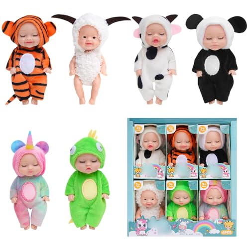 Mini Reborn Puppen, 6 Stück Mini Reborn Babypuppen Realistische Mini Babypuppe mit Kleidung Set Mini Schlafende Wiedergeburt Puppen Newborn Reborn Baby für Mädchen und Kleinkinder (Puppen02) von IXYHKB