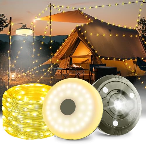 IXYHKB Camping Lichterkette Aufrollbar, 10M Wasserdichte Tragbare Camping Lichterkette, Lichterkette Camping Verstaubare, Wiederaufladbare Campinglampe, Lichterketten Außenbereich für Outdoor Camping von IXYHKB