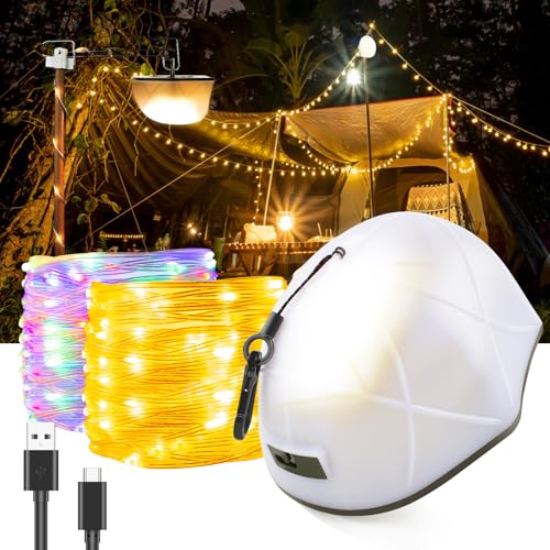 IXYHKB Camping Lichterkette Aufrollbar, 2 in 1 Tragbare Camping Lichterkette 10M, Wiederaufladbare LED Lichterkette, Wasserdichte Campinglampe, Lichterketten Außenbereich für Camping Garten von IXYHKB