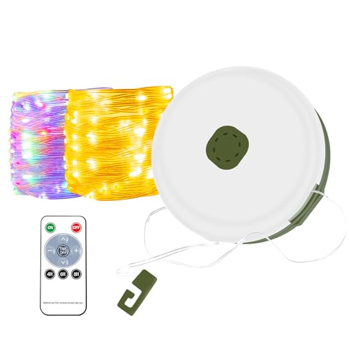 IXYHKB Camping Lichterkette Aufrollbar, 4 in 1 Tragbare Camping Lichterkette mit 12 Beleuchtungsmodi, 3000mAh Wiederaufladbare LED Lichterkette, Wasserdichte Campinglampe mit Fernbedienung von IXYHKB