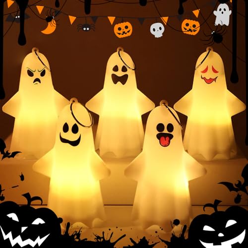 IXYHKB Halloween Lichterkette Geist, 5 Stück Hängen Halloween Deko Lichterkette, Wasserdicht Halloween Deko Licht für Vorgarten Patio Rasen Garten Party Dekor und Weihnachtsdekorationen von IXYHKB