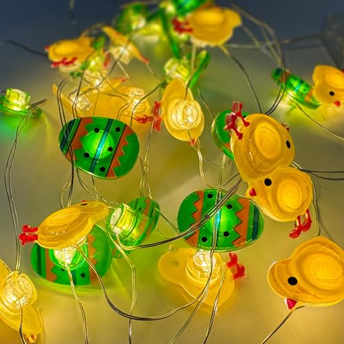 IXYHKB Osterdeko LED Lichterkette 3M, Ostern Küken Lichterketten, 30 LED Osterküken + Osterei, LED Ostern Lichterkette mit Lichtblitzmodi, Ostern Deko Lichterkette für Home Garten Festival Party von IXYHKB