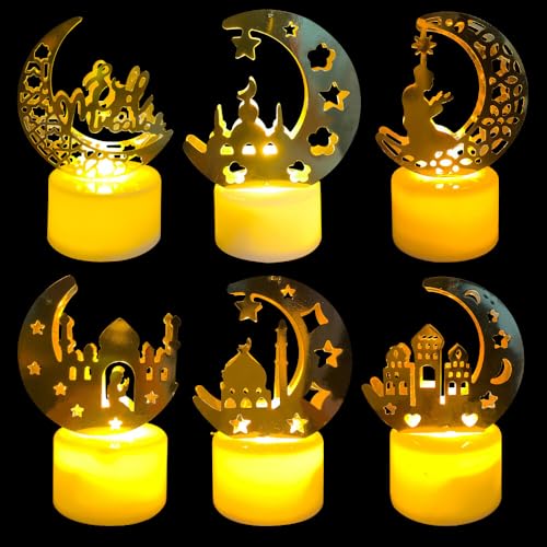 IXYHKB Ramadan LED Lampe, 6 Stück Ramadan Deko Lichter, Eid Mubarak Deko Mond Nachtlicht, Ramadan Mond Schloss Lampe, LED Eid Ramadan Nachtlicht für Islamische Muslimische Festival Heim Dekorative von IXYHKB