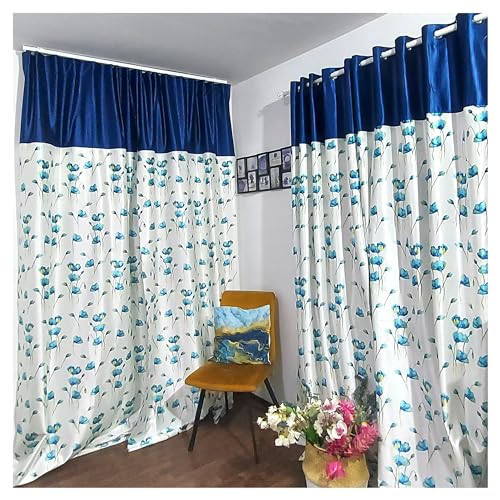 IZIWELT Premium Ösen Vorhang, Blumenmuster, Stilvoll, Blickdicht Fenster und Tür Vorhänge für Wohnzimmer, Schlafzimmer, Esszimmer, Kinderzimmer, 2er Set (Blue Blossom, 245) von IZIWELT