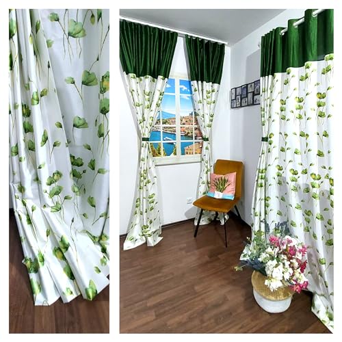 IZIWELT Premium Ösen Vorhang, Blumenmuster, Stilvoll, Blickdicht Fenster und Tür Vorhänge für Wohnzimmer, Schlafzimmer, Esszimmer, Kinderzimmer, 2er Set (Green Blossom, 245) von IZIWELT
