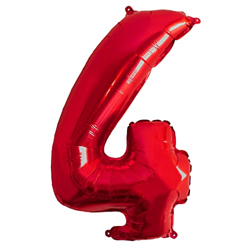 Folienballon Nummer 4 rot Riesige Luftballons Nummer 4 Party Geburtstag Dekoration Jubiläum Hochzeit Größe 70cm mit Zubehör zum Aufblasen von Luft oder Helium von Ibera