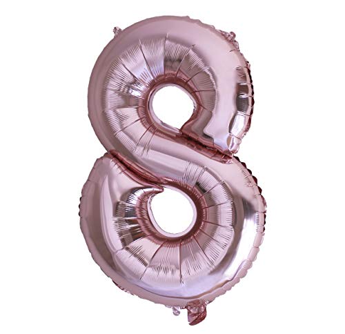 Folienballon Nummer 8 Roségold Riesige Luftballons Zahl rosa Party Geburtstag Dekoration Jubiläum Hochzeit Größe 70cm mit Zubehör zum Aufblasen von Luft oder Helium von Ibera