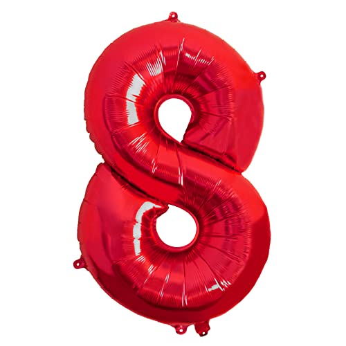 Folienballon Nummer 8 rot Riesige Luftballons Nummer 8 Party Geburtstag Dekoration Jubiläum Hochzeit Größe 70cm mit Zubehör zum Aufblasen von Luft oder Helium von Ibera