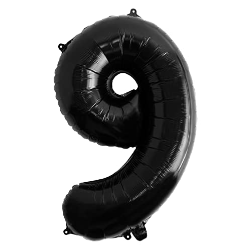 Folienballon Nummer 9 Schwarz Riesige Luftballons Nummer 9 Party Geburtstag Dekoration Jubiläum Hochzeit Größe 70cm mit Zubehör zum Aufblasen von Luft oder Helium von Ibera