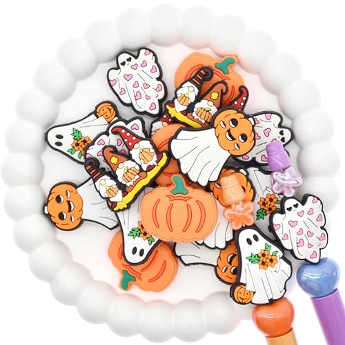 Ibuclein 20 Stück/Set Silikon-Fokal-Perlen, Halloween-Thema, lose Perlen, Zubehör für DIY-Schlüsselanhänger, Armbänder, Halsketten, Stifte, Schlüsselbandherstellung von Ibuclein