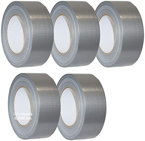 5x Klebeband Panzertape Gewebeklebeband Gewebeband Steinband 48mm x 50m Rolle reisfest Silber von IceWolf