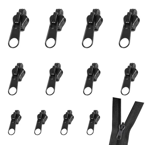 12 Stück Reißverschluss Schieber Ersatz, Abnehmbare Reißverschluss Zipper Pull Fixer Reißverschluss Erhältlich für Jacken, Koffer, Rucksäcke (Schwarz) von Icywink