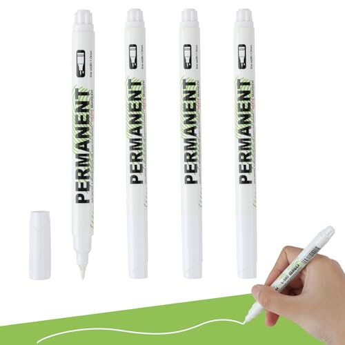 Icywink 4 Stück Weißer Stift, Weißer Marker, Acrylstifte Weiße Permanent Marker 1mm Feine Spitze, Wasserfest Weißer Marker Stifte für Holz Stein Kunststoff Leder Glas Stein Metall Leinwand Keramik von Icywink