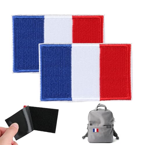 Militär Patch Französisch mit Velkro, 2 Stück Mini Patch Französische Flagge, bestickt 8 x 5 cm, geeignet für Kleidung, Rucksäcke, Uniformen, Westen, Fahrradbekleidung im Freien von Icywink