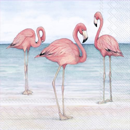 Cocktail-Servietten mit Flamingo-Trio-Motiv am Strand, 40 Stück, 2 Packungen mit je 20 Stück, 3-lagige Party-Servietten von Ideal Home Range