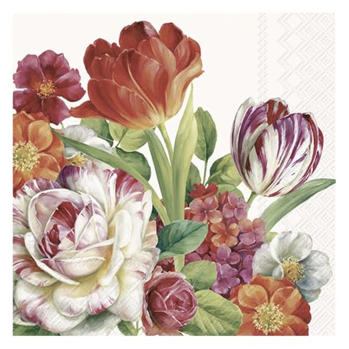 Papierservietten "Blooming in Spring", Tulpenblumen, cremefarben, 33 cm, quadratisch, 3-lagig von Ideal Home Range