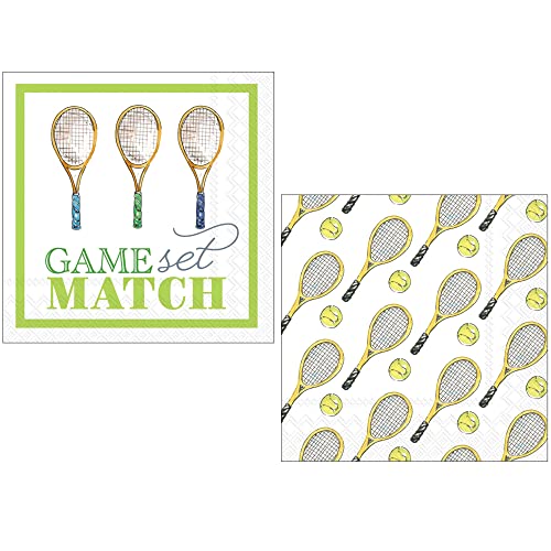 Party-Servietten mit Tennis-Motto, 40 Stück, 2 Packungen mit 20 Karat, Spiel-Set, Match- und Tennis-Designs, 12,7 x 12,7 cm von Ideal Home Range