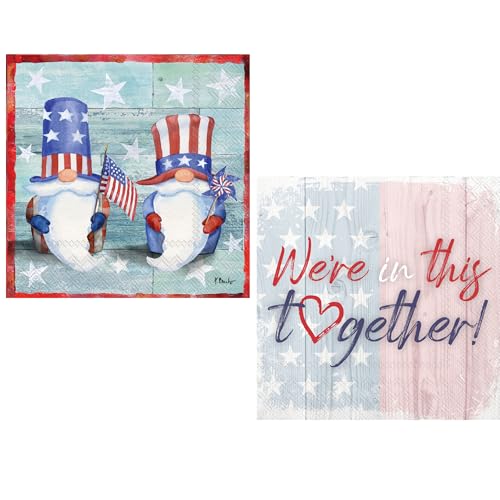 Patriotische Party-Servietten, 40 Stück, 2 Packungen à 20 Stück, 3-lagige Cocktail-Servietten in 2 Americana-Designs von Ideal Home Range