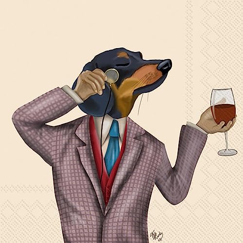 Sir Sinclair Party-Servietten, 40 Stück, 2 Packungen mit je 20 Stück – Monocled Dapper Hund mit Rotwein – Servietten messen 16,5 x 16,5 cm – 3-lagig, bedruckt in Deutschland von Ideal Home Range