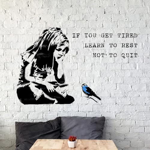 Banksy Girl Bluebird Schablone, "If You Get Tired...", große Malschablone, Innen- und Außenwandmalerei-Schablone, Heimdekoration, Kunst, wiederverwendbar (XXL/77 x 120 cm) von Ideal Stencils