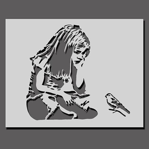 Banksy Girl Bluebird Schablone – A2 große Größe – Malschablone, Wand-, Boden-, Möbel- oder Stoffmalschablone von Ideal Stencils