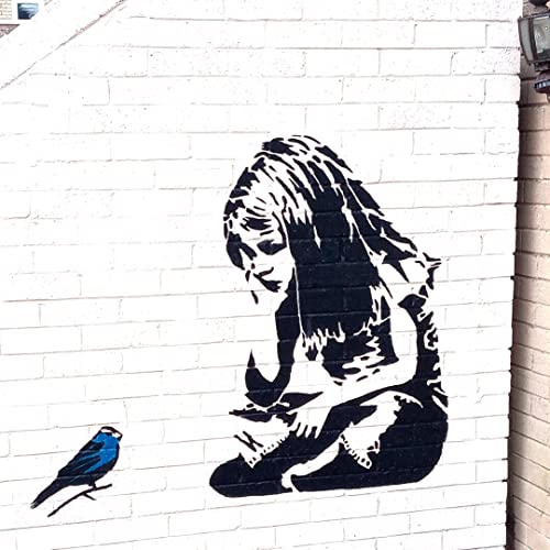 Banksy Girl Bluebird Schablone, Malschablone, Innen- und Außenwandmalerei-Schablone, Heimdekoration, Kunst, wiederverwendbar (L / 37 x 40 cm) von Ideal Stencils