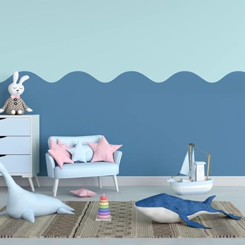 Calm Waves, Wandbordür-Schablone, perfekte Welle für Kinderzimmer, Heimdekoration, Wandmalerei-Schablone (Größe 100 cm) von Ideal Stencils