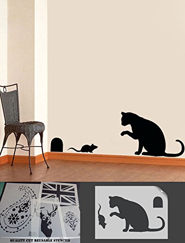 Katze und Maus Schablone,, Home Decor, Art Craft Schablone, Malen, ideal Schablonen, plastik, S/ 5.5 inches von Ideal Stencils