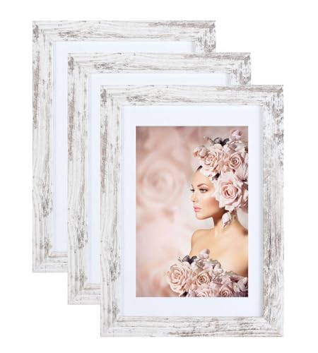 IDEAL TREND 3er Pack Holz Bilderrahmen Foto Plexi Rahmen Acryl Collage Wanddeko Poster S215: Farbe: Shabby-Weiß | Format: 29,7x42 A3 von IDEAL TREND