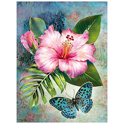 Ideen mit Herz 5D Diamond Painting | Diamant Painting Set | 35 x 25 cm | Motivleinwand | runde Steinchen | inkl. Zubehör | Verschiedene Bilder zur Auswahl (Hibiskus) von Ideen mit Herz