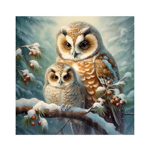 Ideen mit Herz 5D Diamond Painting | Diamant Painting Set | Motiv: 30 x 30 cm | Leinwand: 35 x 35 cm | DIY | Steinchen | inkl. Zubehör | Design-Variationen (Eulen im Winter) von Ideen mit Herz