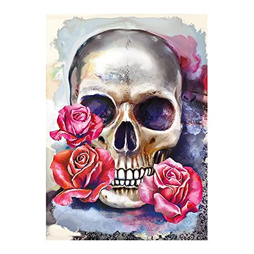 Ideen mit Herz 5D Diamond Painting | Diamant Painting Set | Motiv: 35 x 25 cm | Leinwand: 30 x 40 cm | runde Steinchen | inkl. Zubehör | Verschiedene Bilder zur Auswahl (Skull) von Ideen mit Herz