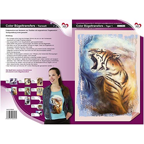 Ideen mit Herz Color Bügeltransfers, DIN A4 | Textilien wie T-Shirts & Taschen mit Bügelmotiven verzieren | Transfer-Bilder schnell & einfach aufbügeln | DIY Textildesign (Wilder Tiger) von Ideen mit Herz