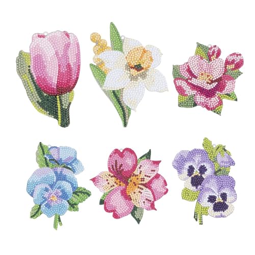 Ideen mit Herz Diamond-Painting-Anhänger | doppelseitig | für Geschenke und Gruß-Karten | 6 Stück | 1,7 mm stark | inkl. Zubehör (Blumen) von Ideen mit Herz