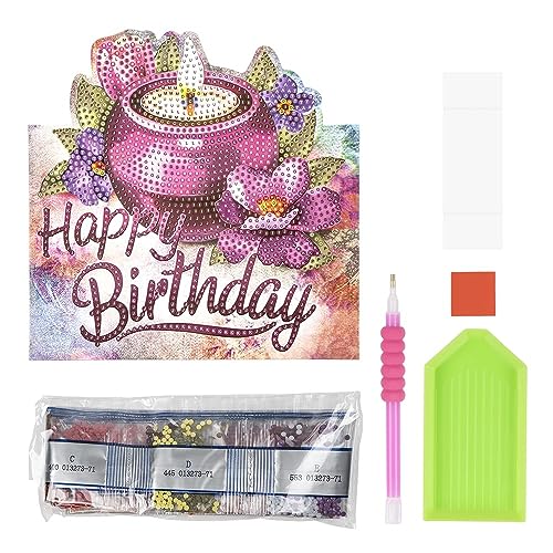 Ideen mit Herz Diamond-Painting-Aufstellkarte | 370 g/m² | 16,3 cm x 16 cm | inkl. Briefumschlag & Werkzeug (Kerze | Happy Birthday) von Ideen mit Herz